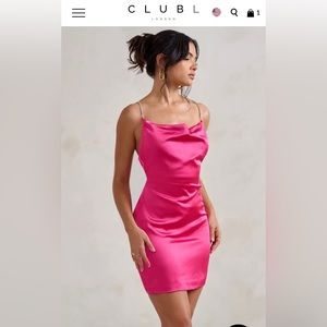 Club L London HOT PINK BACKLESS MINI DRESS WITH DIAMANTE STRAPS